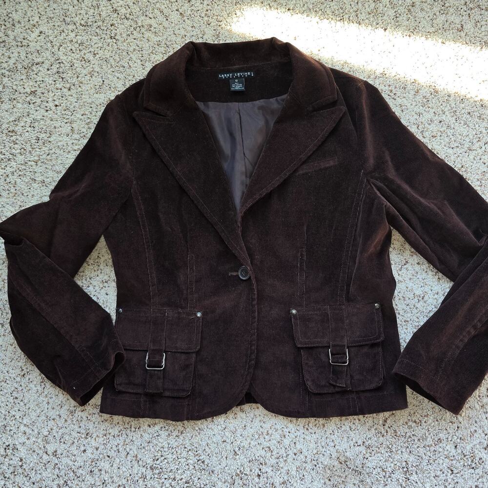 Larry Levine 12 Women’s Burgandy Corduroy Academia Button Up Blazer Jacket EUC